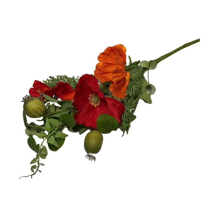 60Cm Red Orange Poppy Spray