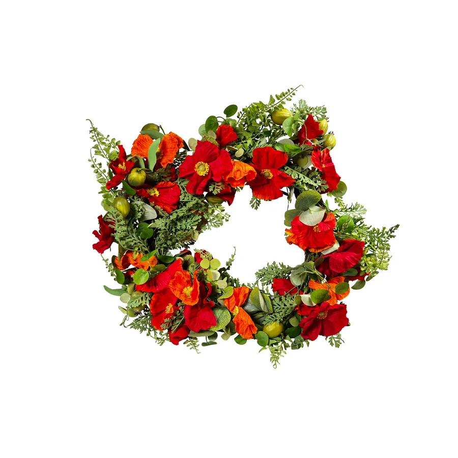 72Cm Red Orange Poppy Wreath (Le Js394)